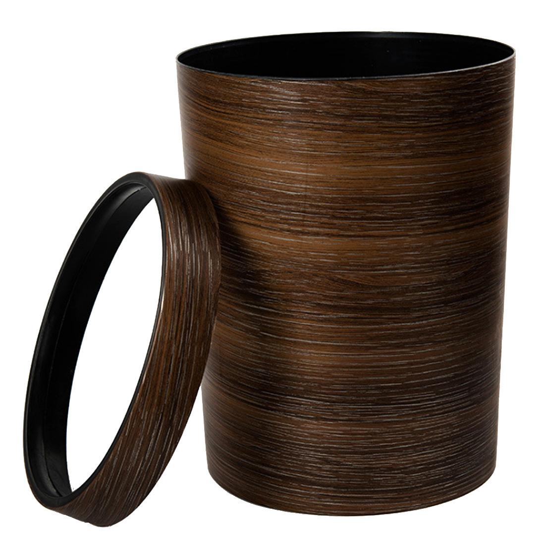 HIPSTEEN Retro Style Pressing Ring Plastic Trash Can Household Office Mimetic Wood Grain Garbage Bin - Dark Brown