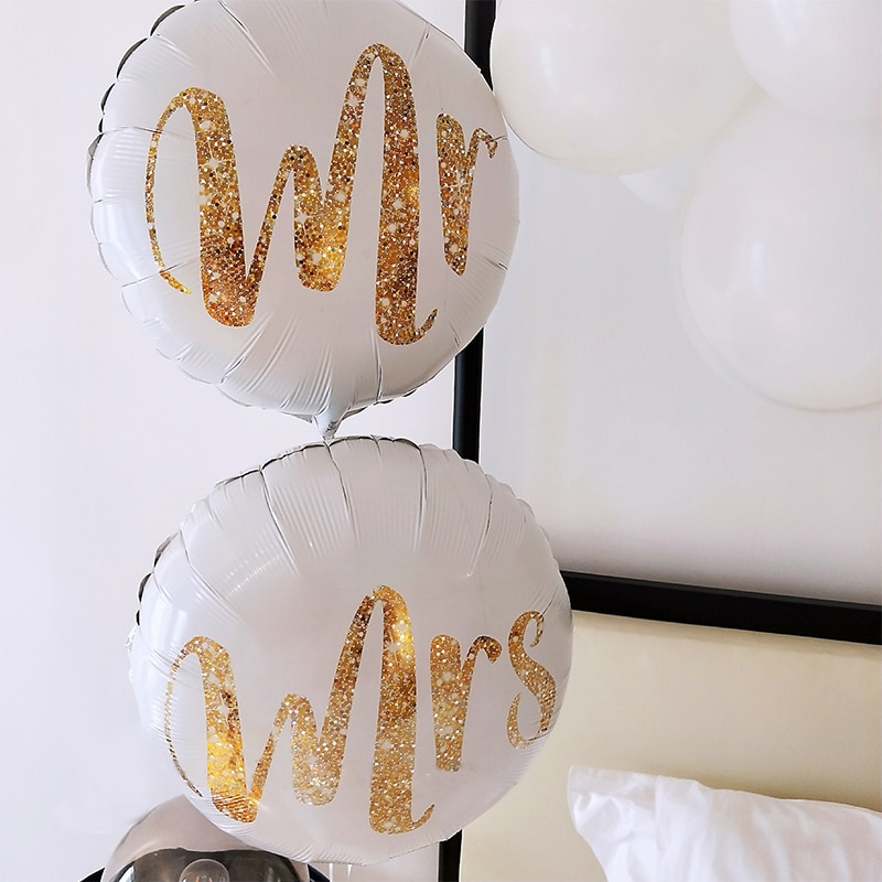 2 uds 18 pulgadas ronda oro blanco brillo impresión Sr. Y Sra. Globos de papel de aluminio de amor de la novia matrimonio decoración de la boda de Día de San Valentín suministros para eventos