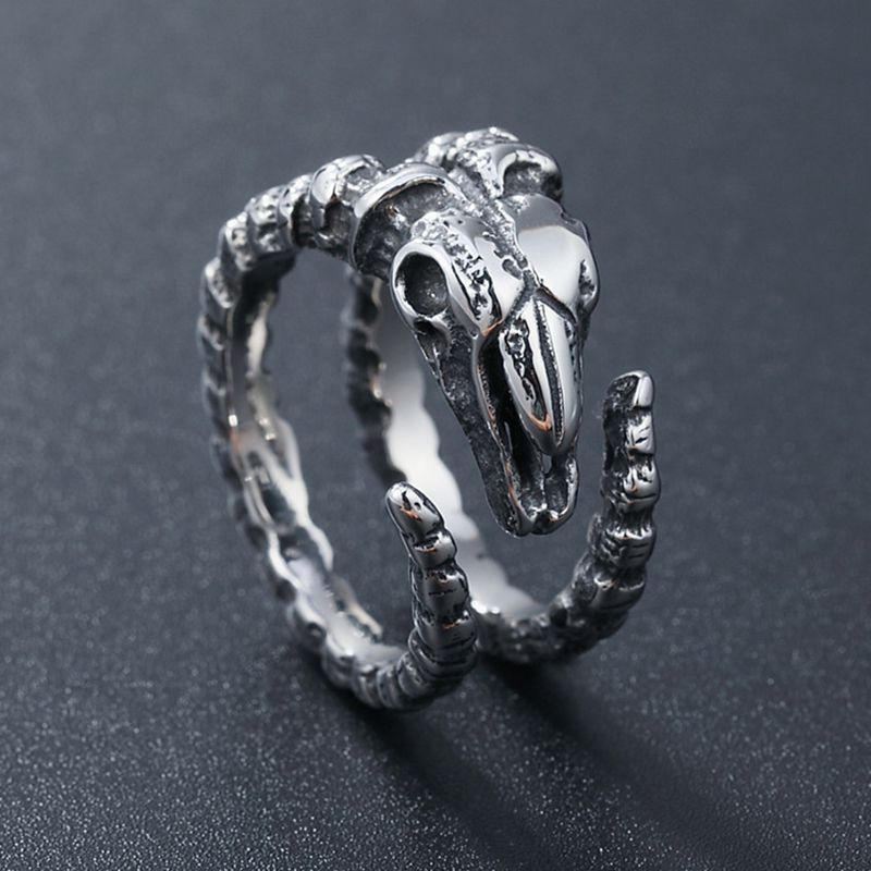 Retro Goat Horn Skull Dragon Bones Rings Men Women Punk Rock Hip Hop Locomotive Ring Ancient Silver Jewelry Adjustable: WN1131-1