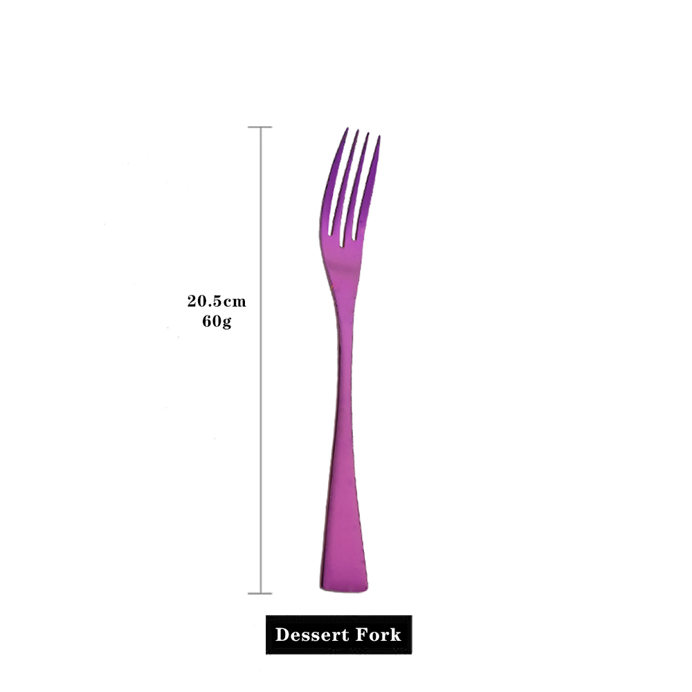 Purple 18/10 Stainless Steel Tableware Cutlery Set Flatware Knife Fork Coffee Spoon Dinnerware Set Party Kitchen Silverware Set: 1Pc Dessert Fork