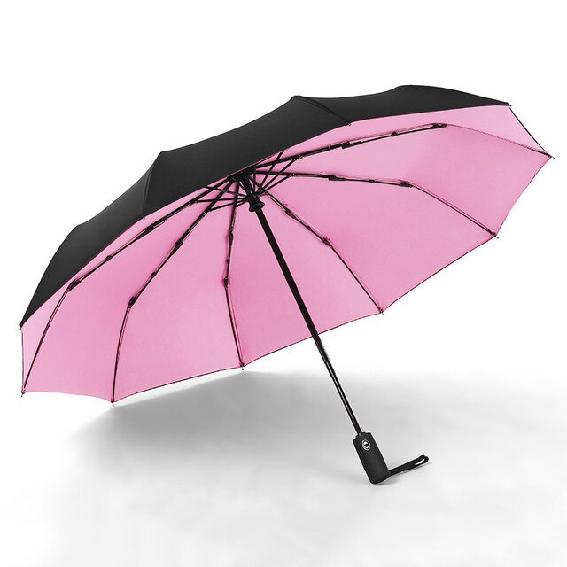 Three Folding Automatic Umbrella Rain Women Auto Luxury Big Windproof Umbrellas academy Men Double layer 10 Ribs Large Parasol: Double Pink