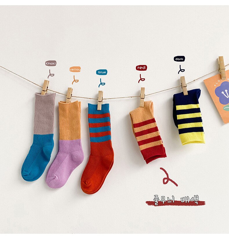 Calcetines deportivos de algodón para niños y niñas, medias casuales a juego con rayas de colores, ideal para primavera e invierno