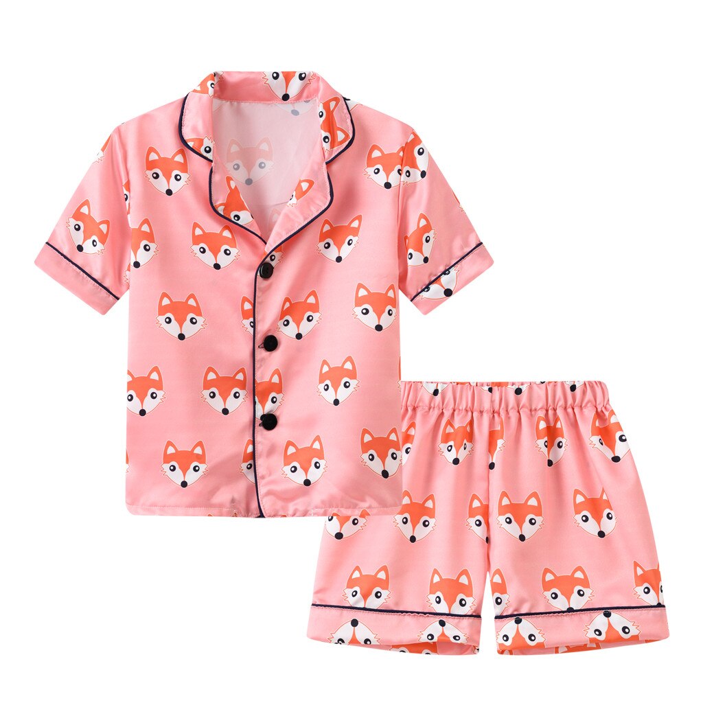 Children Kids Boy Girls Cartoon Pajamas Toddler Baby Sleepwear Set Cute Fox Printed Short Sleeve Shirt Shorts Set Pyjama Enfant: Pink / 4T