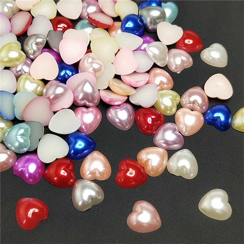 50/200 stk / pakke blandede populære farver halv hjerte perle 10mm løse flade tilbage perler halv scrapbooking til udsmykning af mobiltelefon