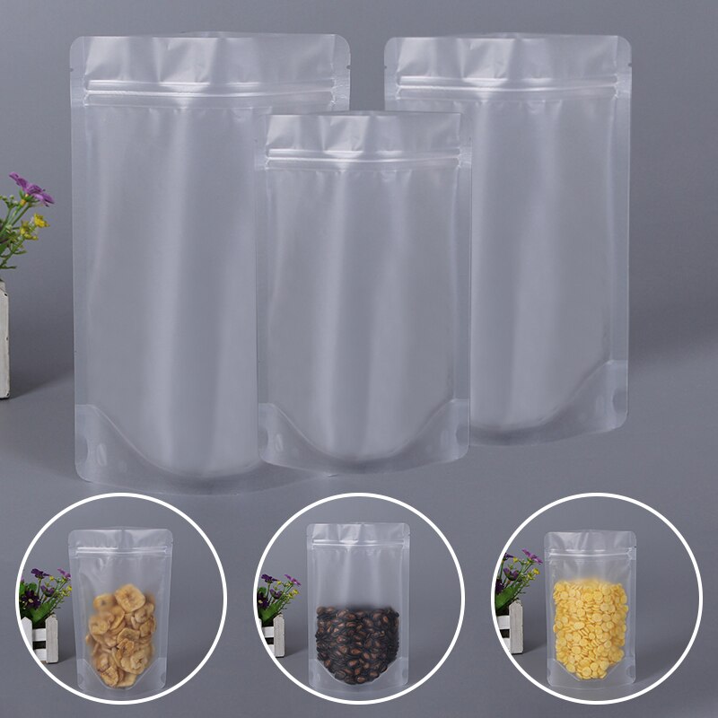 10Pcs Transparante Opbergtas Zelfdragende Ziplock Voedsel Verpakking Zak Thee Gedroogd Fruit Rits Zak Keuken Organizer