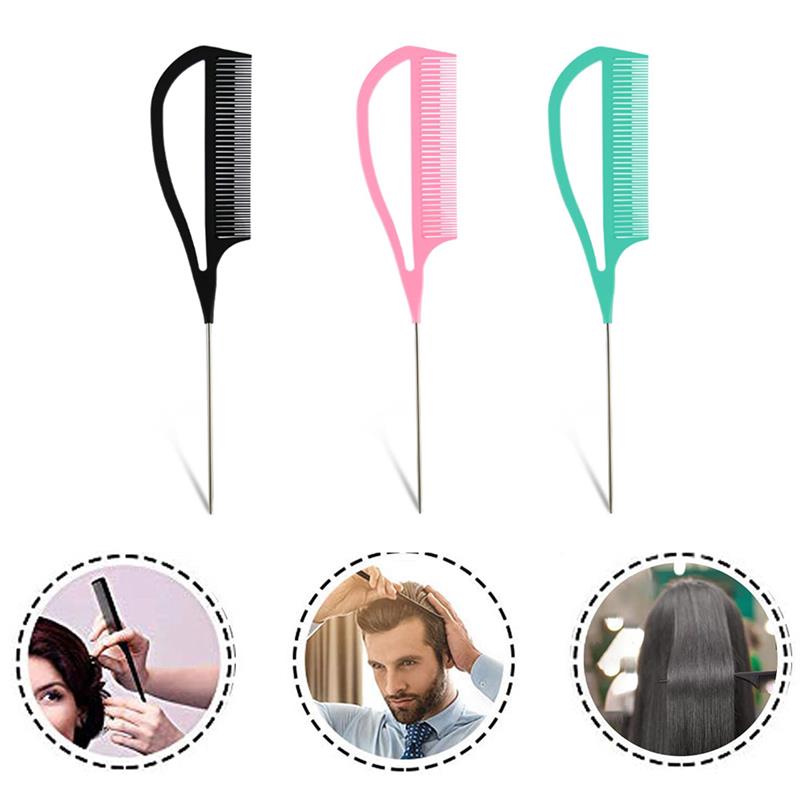 Kappers Kam Stalen Tip Staart Kam Hoogglans Haar Kam Rvs Handvat Haar Kam Anti-Statische Styling Care haar Kam