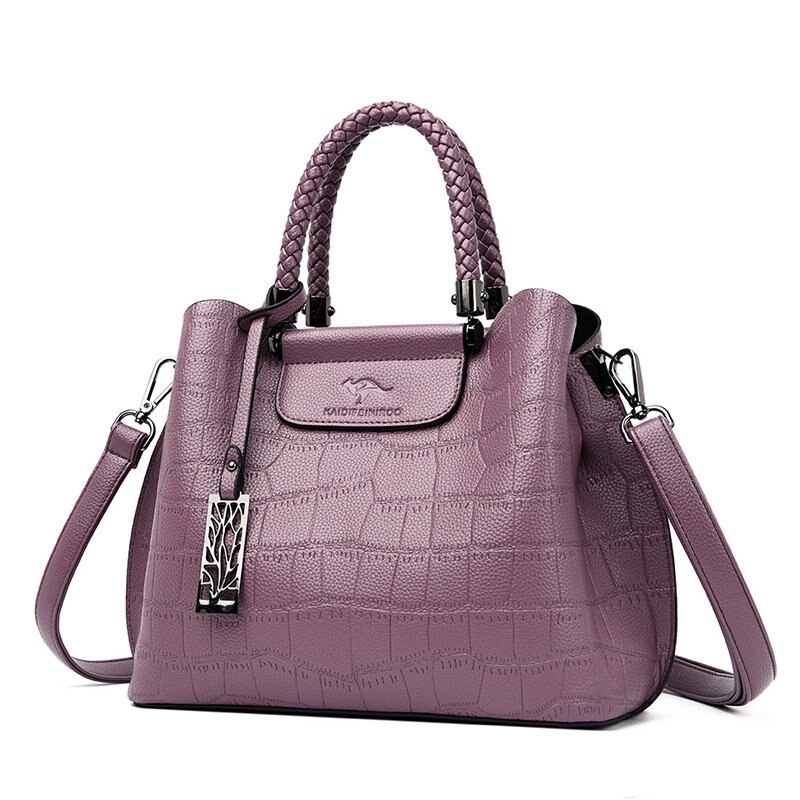 ACELURE Metal Pendant Solid Color Alligator PU Leather Women Shopping Handbags Purse Female Shoulder Crossbody Bags Ladies Purse: Purple