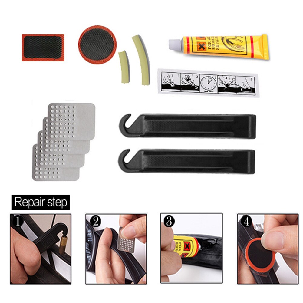 20/29pcs Bike Bicycle Flat Tire Repair Kit Tool Set Kit Plastic Rubber Glue Free Rubber Puncture Patches