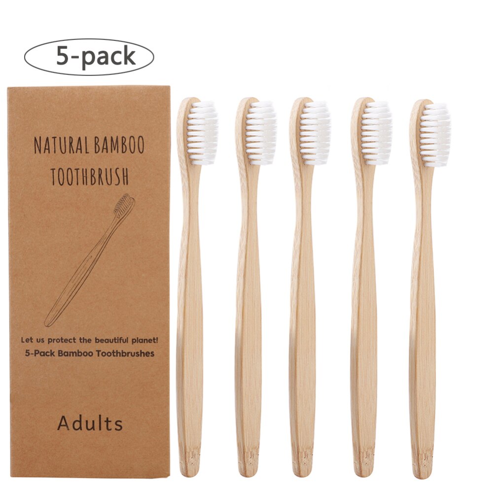 5 pack Adult Bamboo Toothbrushes Soft Bristles eco friendly cepillo dientes bambu Oral Care Toothbrush clareador de dente: White