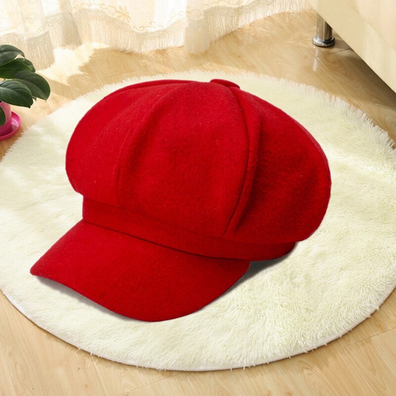 Gorro octogonal de lana para mujer Otoño Invierno , Boina de ala ancha, gorro informal cálido, Color sólido, elegantes sombreros de mujer