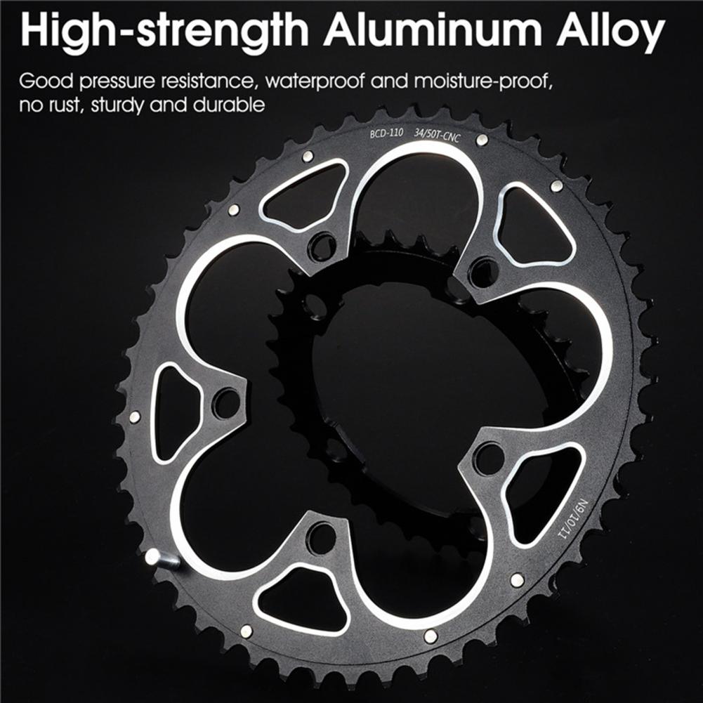 2Pcs/Set 34/50T Biking Chainring Tooth Profile High Strength Aluminum Alloy Hollow Mountain Bike Crankset for Road Bikes