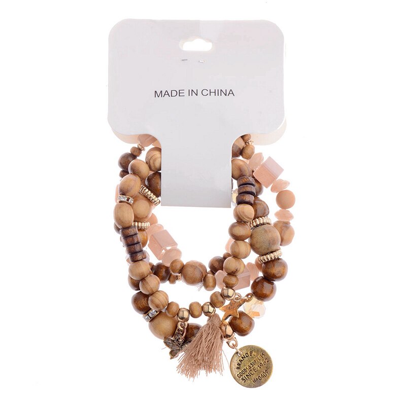 4 Colors Bohemia Wood Bracelets For Women Colorful Beads&Tassel&Butterfly Strand Bracelets Beaded Bracelet HXB025