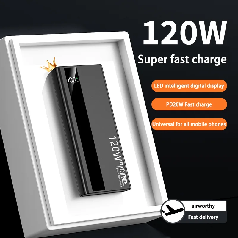 500000 mah powerbank met hoge capaciteit, 120w supersnelle oplaadbare draagbare externe batterij, powerbank ccc voor iphone, huawei en xiaomi