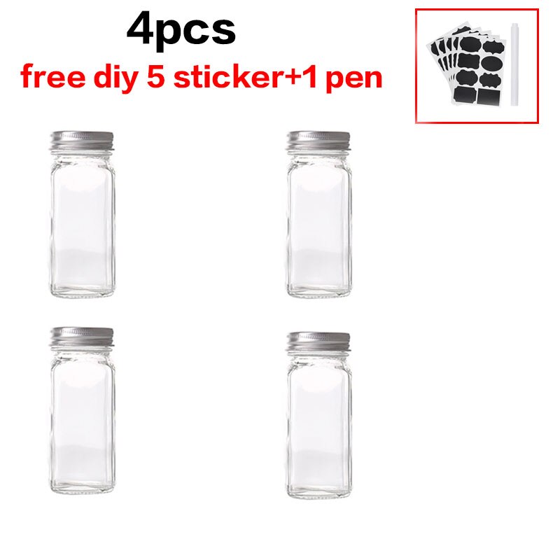 Tarros de vidrio para especias, caja de condimentos, tapa de olla, botella de condimentos, suministros de cocina de vidrio y materiales, juego de botes para salero: 4pcs