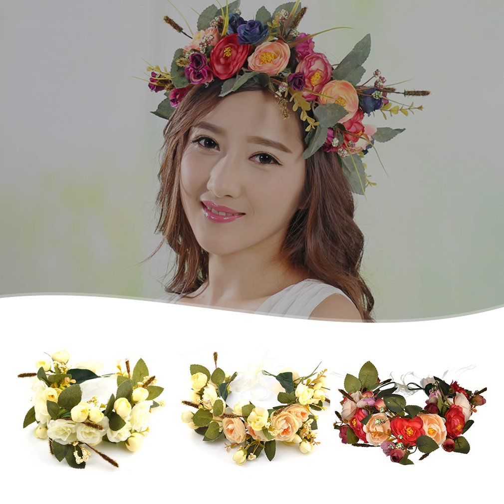 Fairy Women Handmade Rose Flower Wreath Crown Wedding Festivals Garland Crown Beautiful Flower Headband