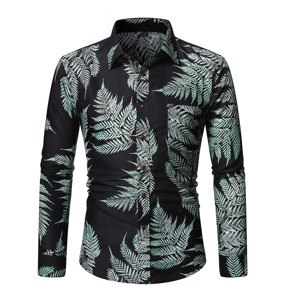 Blommiga långärmade skjortor för män herr slim fit blommig skjorta höst basic toppar m -2xl: 3 / L