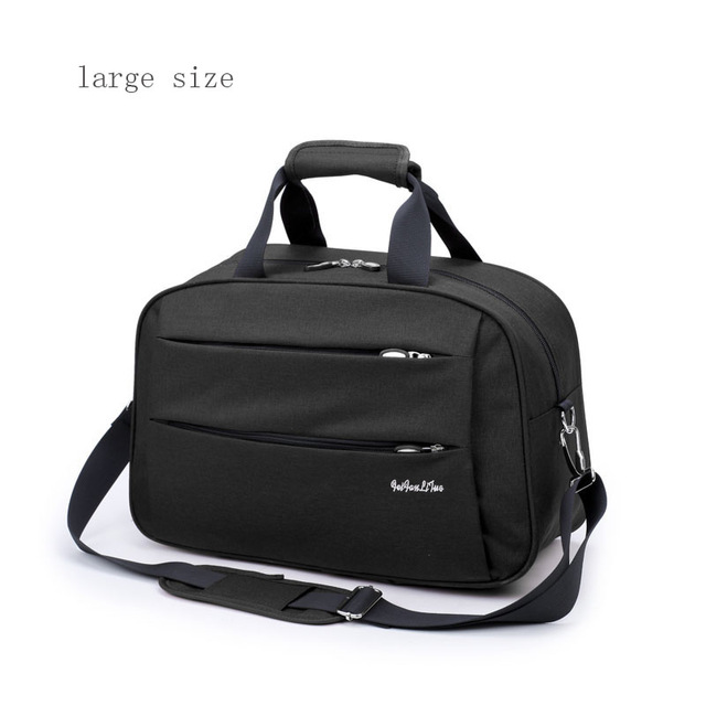 Bolsas de viaje para equipaje, lona impermeable para hombres y mujeres, bolso grande con ruedas, bolso de hombro para hombre, bolso de lona negro gris azul, equipaje de cabina para llevar: black L