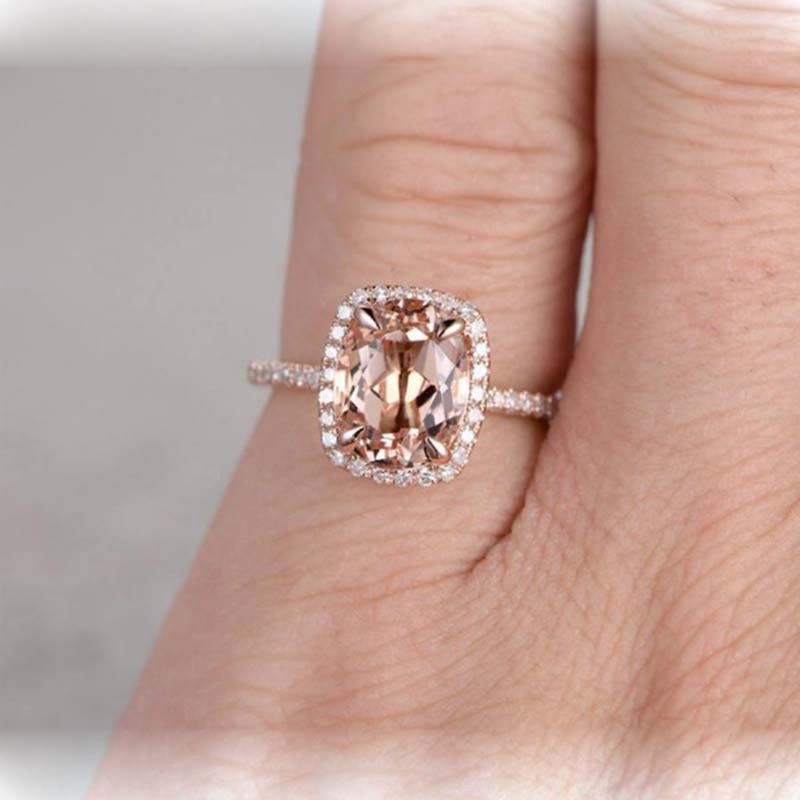 Fyrkantig sten förlovningsring kvinnor bröllop band roséguld färg klar zirconia kvinnlig finger ring fest prinsessa smycken 222