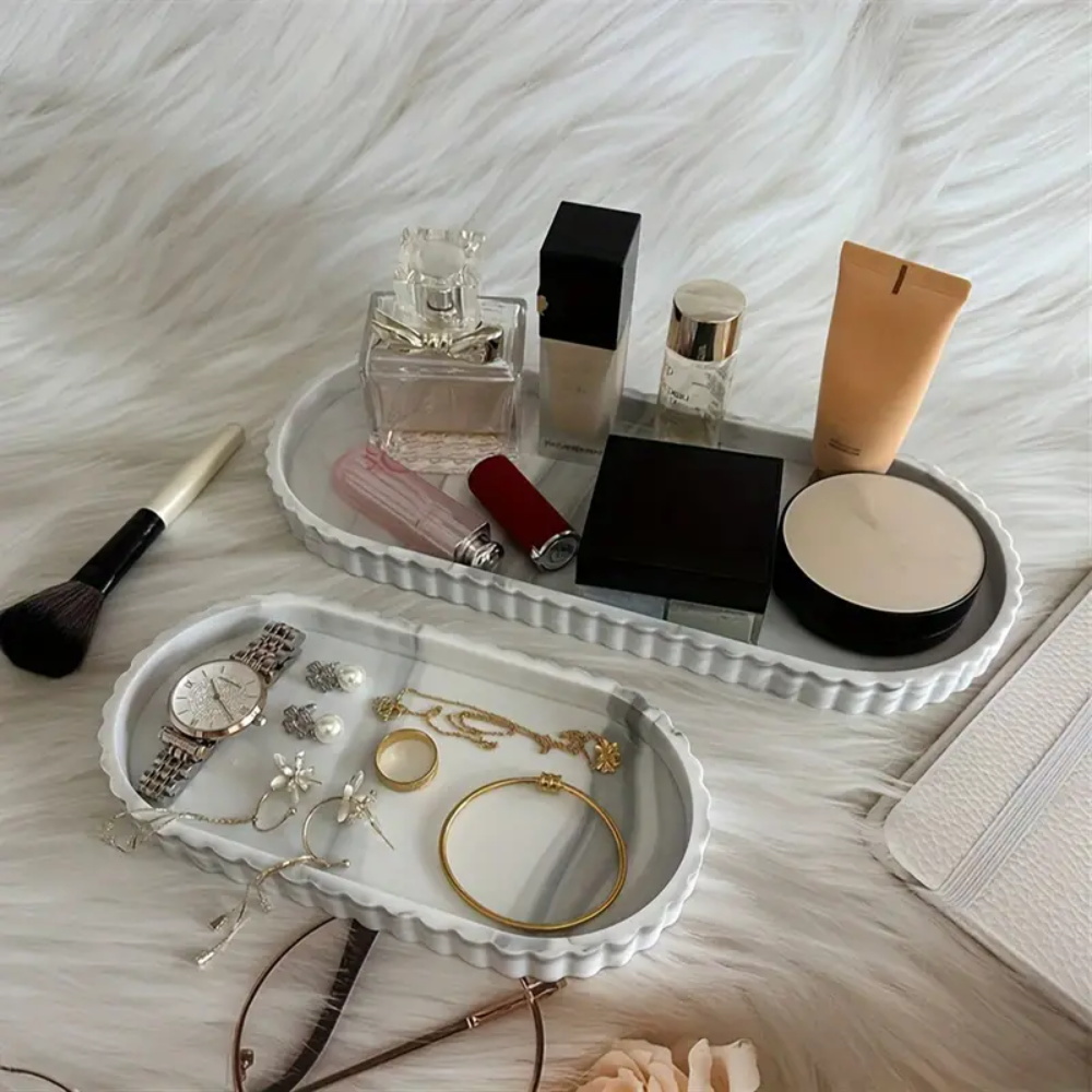 1 paquete de bandeja de almacenamiento ovalada para tocador, bandeja dispensadora de jabón para encimera, bandeja de silicona para encimera de baño, bandeja de almacenamiento de champú y perfume desinfectante para manos, bandeja de exhibición de joyería para accesorios diarios y almacenamiento decorativo