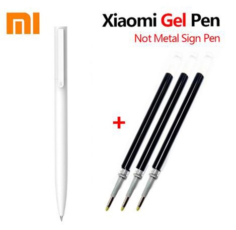 Xiaomi Mijia-Bolígrafo de Gel Original, pluma de escritura sin capucha de 9,5mm, bolígrafo para rellenar bolígrafo suizo, tinta azul/negra japonesa, para escritura escolar: 1pen and 3 black ink