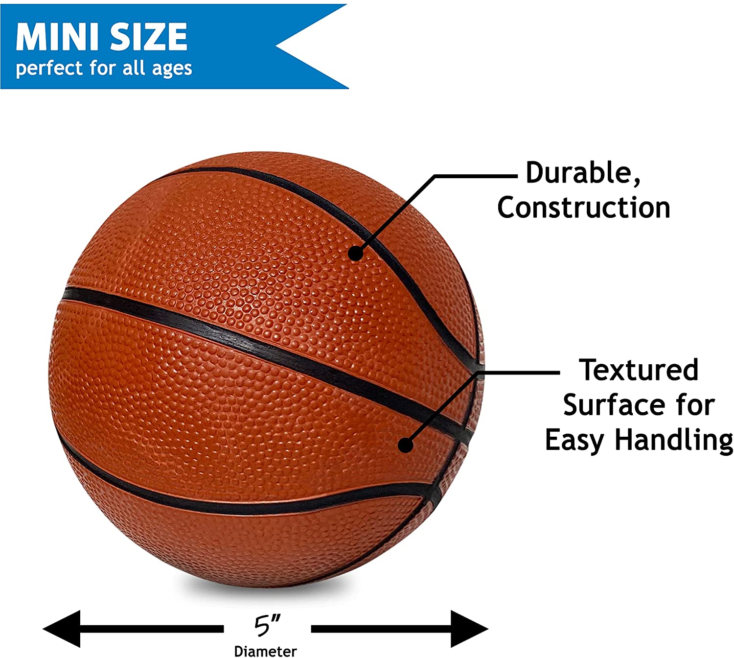 5" Mini Rubber Basketball 2 Packs Small Basketball Perfect for Mini Hoop Basketball