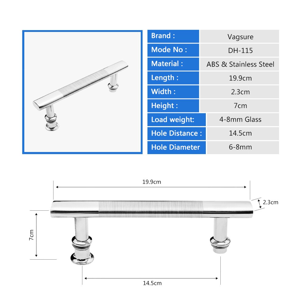 2pcs/lot ABS&Stainless Steel Brushed Sliding Glass Door Handles For Shower Steam Sauna Room Installation Hole Distance 14.5cm