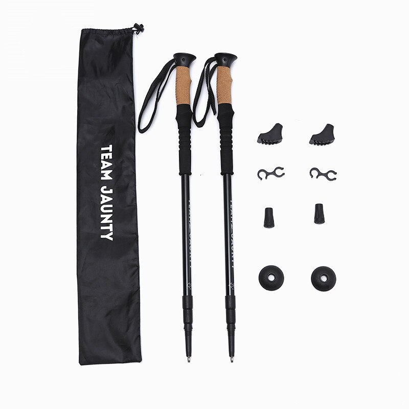 2Pcs/lot Anti Shock Walking Sticks Alpenstock Trekking Hiking Walking Poles Set Telescopic Nordic Walking Canes Shooting Crutch: Cork Handle