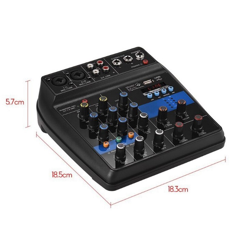 Portable Bluetooth A4 Sound Mixing Console Audio Mixer Record 48V Phantom Power Effects 4 Channels Audio Mixer With Usb(Eu Plug)