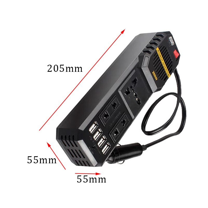 200W 12V-220V Universal Plug + 4 USB Interface Modified Sine Wave Car Inverter Power Socket