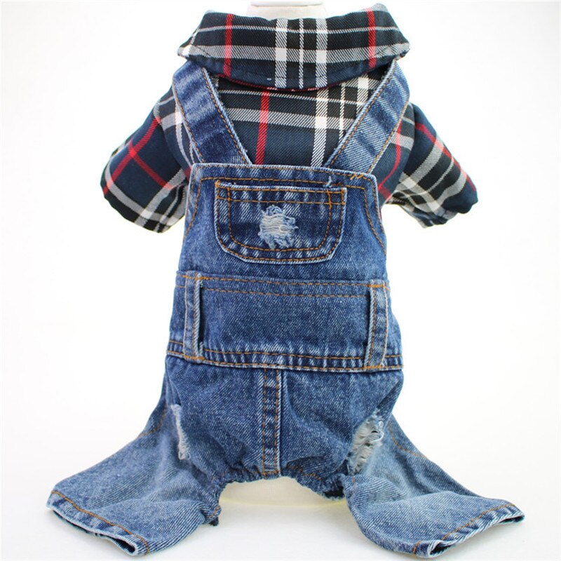 Blue Pet Denim Jumpsuit Dog Jeans Overalls Cool Plaid Coat Jacket for Puppy Cat Cowboy Jeans Clothes for Dogs Yorkies Chihuahua: Blue / XXL