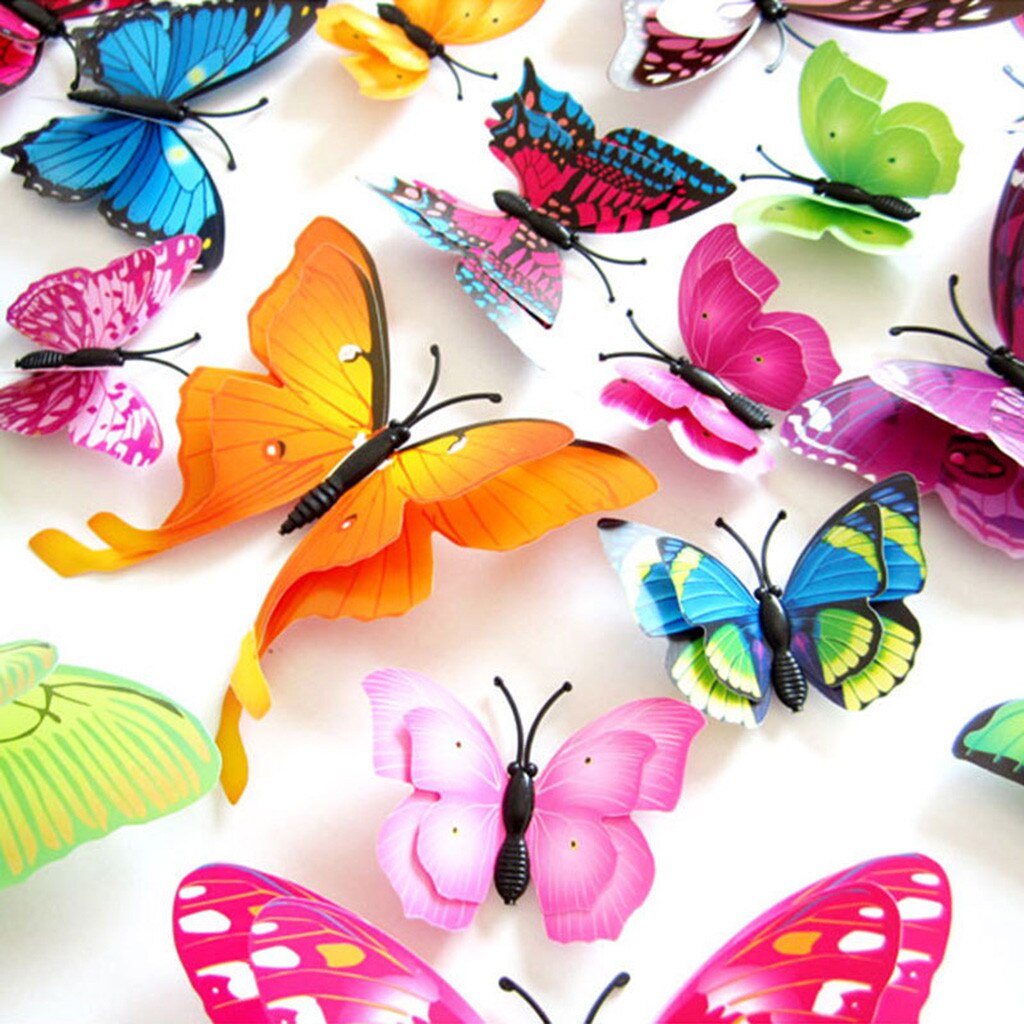 Wall Stickers Aesthetic Double-layer Mixed Color Simulation Butterfly Magnet Stereo Refrigerator Background Stereo Sticker
