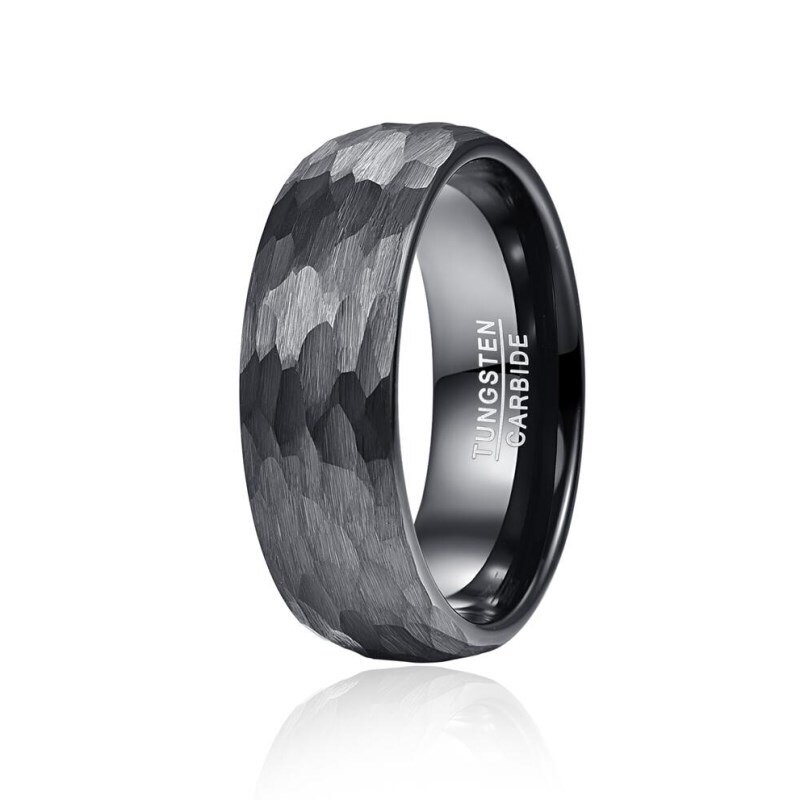 8mm svart wolfram bryllup band for menn mangefasetterte hamret børstet finish menn ringer aaa: 12