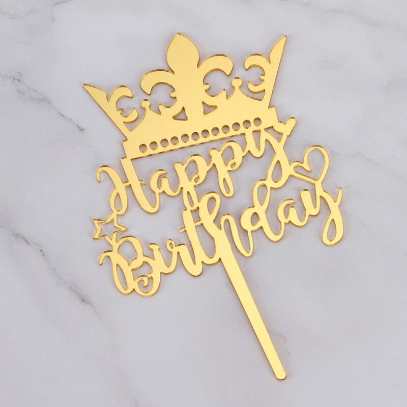 Mirror Acrylic Cake Topper Cute Crown Happy Birthday Letters Cake Topper For Kids Birthday Cake Decor Baby Shower Cake Topper