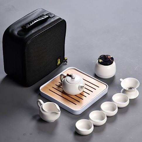 Set of ceramic travel kungfu tea set Simple tea brewing set for outdoor tourism