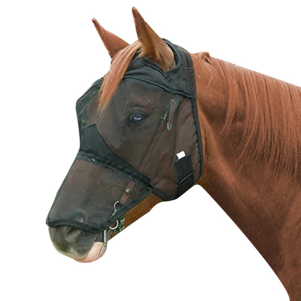 Suministros para mascotas máscara de malla desmontable para caballos con cubierta Nasal máscara para moscas de caballo máscara de cara completa para nariz antimosquitos con cremallera