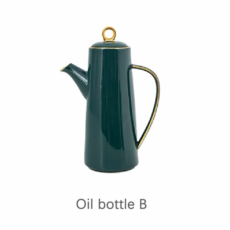 Juego de tarros de cerámica de lujo para condimentos, tarro de especias, contenedor de sal, tazón de azúcar con botella de vinagre y aceite, almacenamiento de cocina: oil bottle B