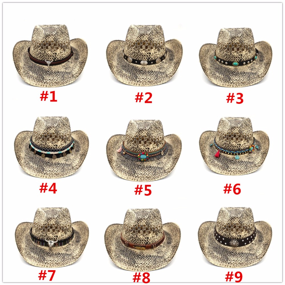 Sombrero de vaquero occidental para mujer, Sombrero de paja tejido a mano, con borlas bohemias, tamaño 56-58CM