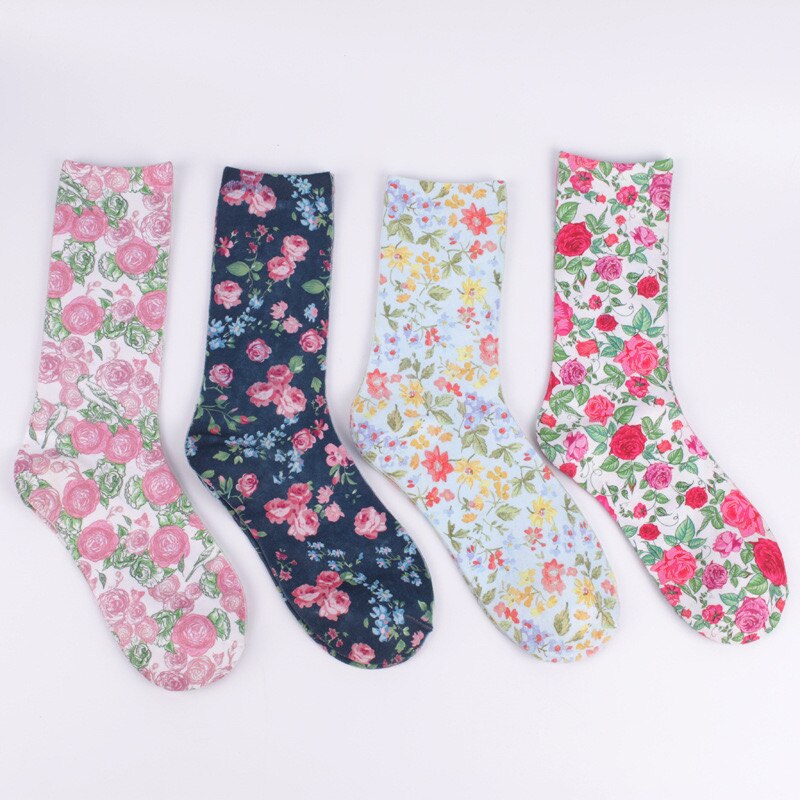 Vrouwen Tuin Bloemen Mid Calf Sokken Retro Bloemenprint Katoenen Sokken Ademend Soft Verkoop Stijlvolle Sox 3 Paar set