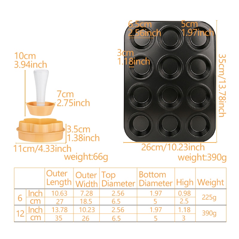 Mini Cupcake Pan Set For Baking Include Tartle Tamper Round Cookie Cutter 6/12 Holes Muffin Tray Pastry Tools Accessories A003