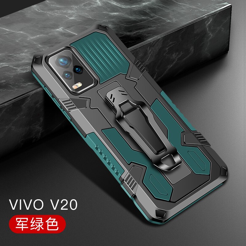 Zbroja etui na Vivo V20 obudowa odporna na wstrząsy futerał na pasek pokrywa dla Vivo V20 etui na telefon VivoV20 etui Funda etui na Vivo V20 SE 2020: For Vivo V20 SE / Dark Green