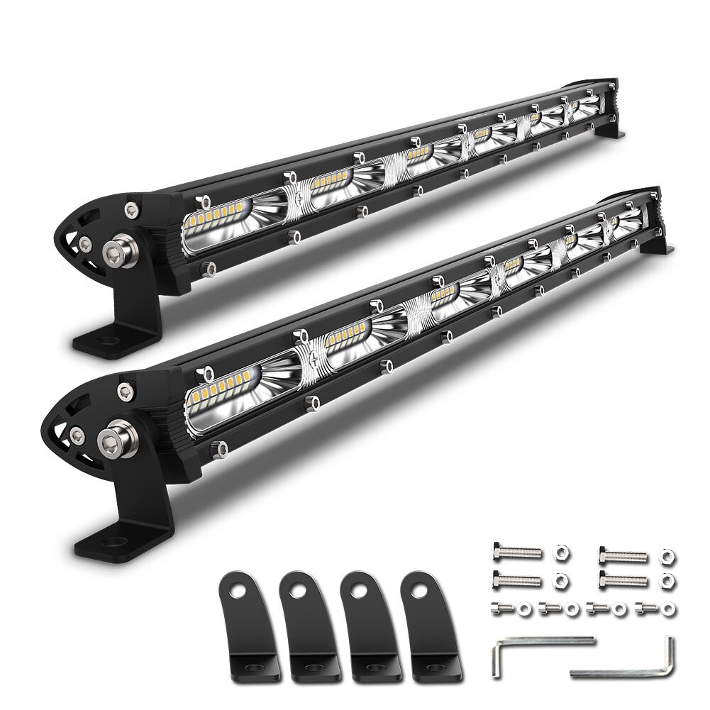NAO 7&quot; 13&quot; 20&quot; inch 120W 180W Ultra Slim Barra LED Bar Light 12V 24V Flood Single Row Work Lamp For Jeep Truck SUV 4X4 Offroad: 2X 20INCH-White
