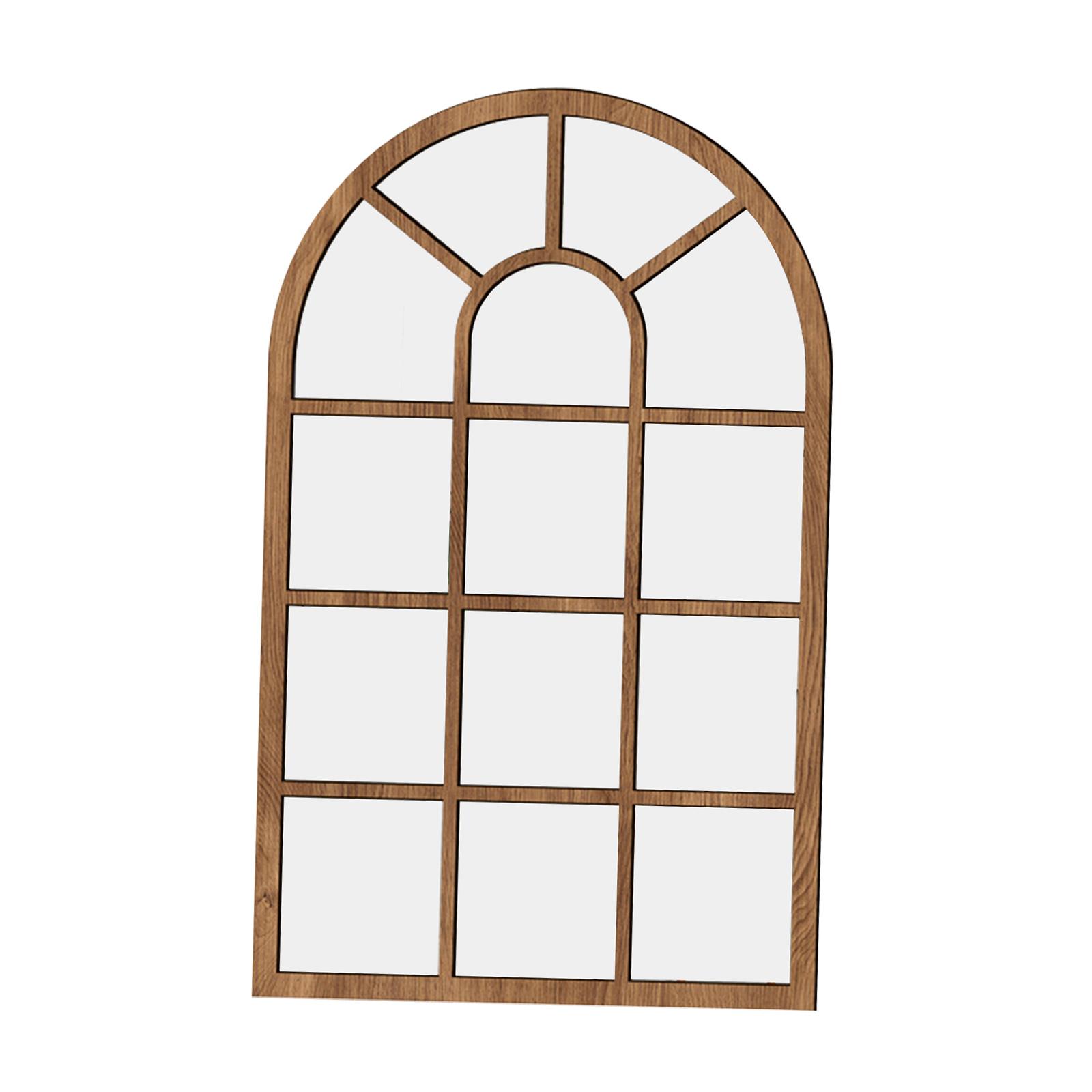 Arched Window Wall Mirror Wall Decorative Mirror Windowpane Arch Mirror for Bathroom Farmhouse Vanity Living Room Entryway: Brown