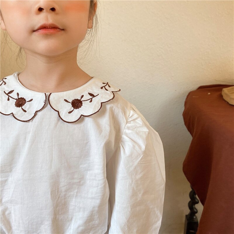 New Autumn Toddler Kids Girls camicia da ricamo manica lunga pizzo di cotone bambini ragazza top camicetta abbigliamento per bambini