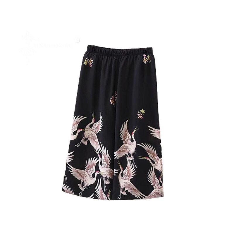 Pantalones largos tipo Kimono para hombre y mujer, pantalón largo estilo japonés, Haori, holgado, informal, con estampado de grulla, traje asiático, Yukata, Unisex: XL