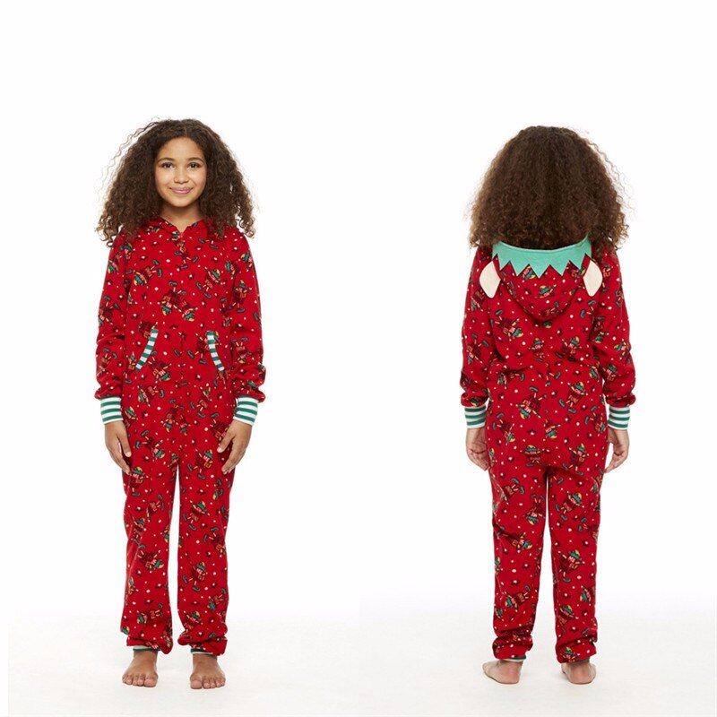 famille pyjamas ensemble noël papa maman bébé enfants à capuche imprimé combinaison noël Parent-enfant correspondant vêtements