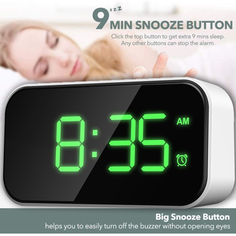 Digital Alarm Clock Full LED Mirror Screen 5-inch Digital Touch Alarm Ultra-large Volume Alarm Clock Easy To Use