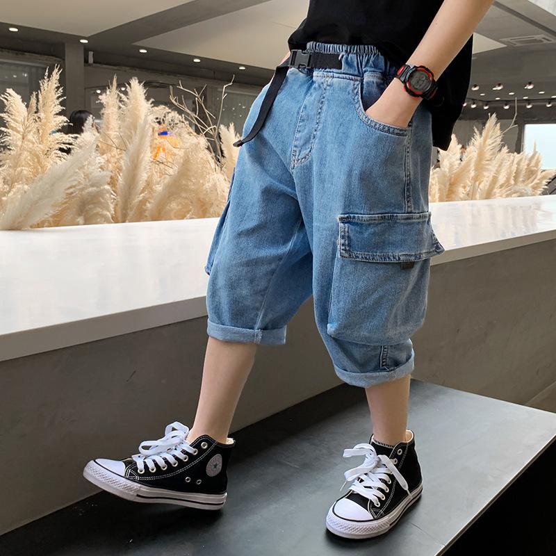 Store drenge denim shorts sommer mellemskole børn afslappet cargo cowboy korte jeans bukser teenage tøj 8 9 13 14 15 16: 14t