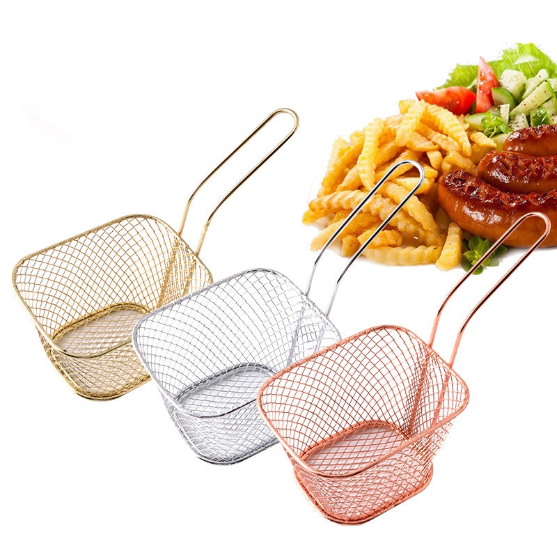 1pc metallkurver i rustfritt stål servering av mat presentasjon kokeverktøy pommes frites kurv mini yngel oppbevaring kjøkken husholdningsartikler
