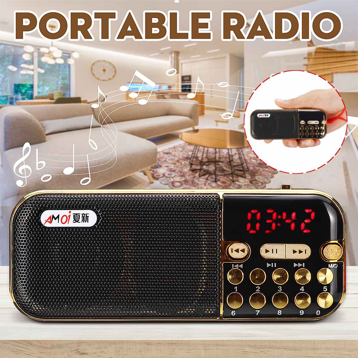 Mini Portable Radio Handheld Digital FM USB TF MP3 Player Speaker Rechargeable portable radio