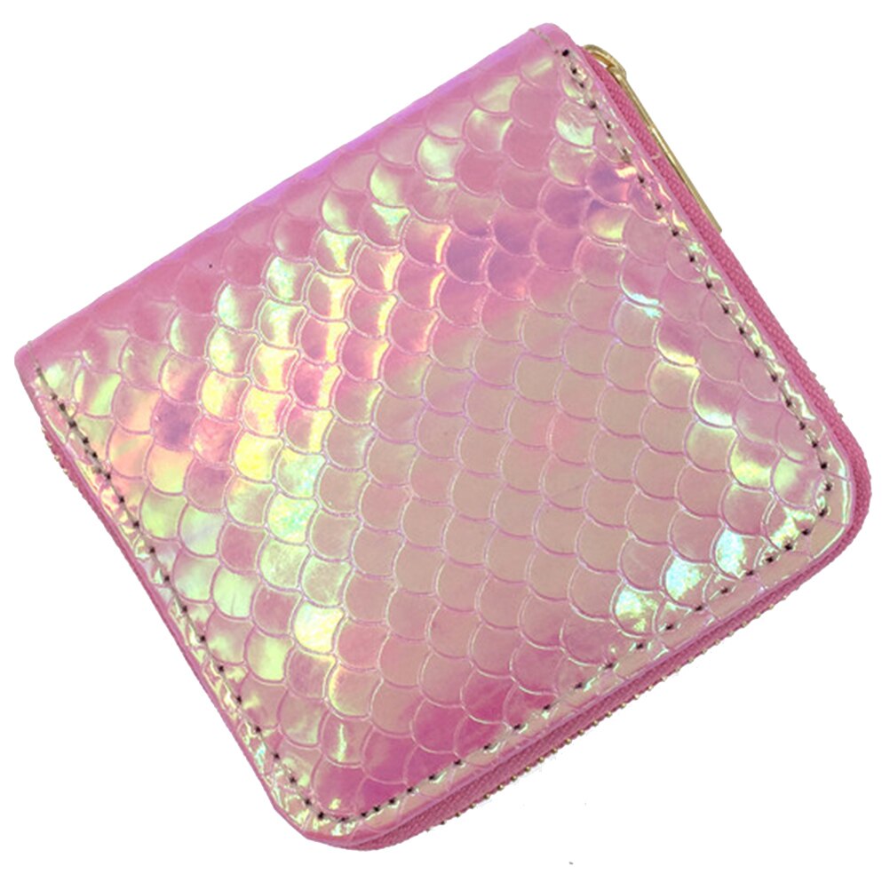 Women Mermaid Pattern Short Wallet Coin Purse PU Leather Purse Zipper Card Clutch Holder Female Small Bag and purse: Pink